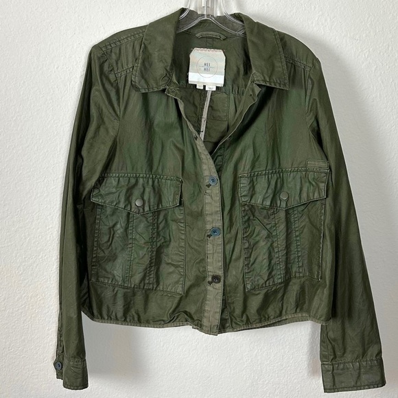 Anthropologie Hei Hei Coated / Waxed Army Green 
Military Utility Swing Jacket S - Picture 3 of 14